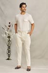 Shop_Ekam By Manish_Beige Cotton Plain Polo Trouser  _at_Aza_Fashions