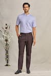 Buy_Ekam By Manish_Brown Cotton Plain Polo Trouser  _at_Aza_Fashions