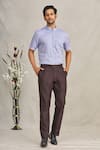 Shop_Ekam By Manish_Brown Cotton Plain Polo Trouser  _at_Aza_Fashions