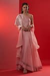Buy_Suruchi Parakh_Pink Organza, Satin Silk One Shoulder Lehenga Set With Top _at_Aza_Fashions