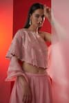 Shop_Suruchi Parakh_Pink Organza, Satin Silk One Shoulder Lehenga Set With Top _Online_at_Aza_Fashions