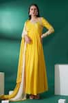 Buy_Suruchi Parakh_Yellow Georgette Embroidered Floral V Neck Pleated Anarkali With Dupatta _at_Aza_Fashions