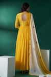 Shop_Suruchi Parakh_Yellow Georgette Embroidered Floral V Neck Pleated Anarkali With Dupatta _at_Aza_Fashions