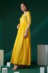 Buy_Suruchi Parakh_Yellow Georgette Embroidered Floral V Neck Pleated Anarkali With Dupatta _Online_at_Aza_Fashions