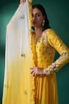 Shop_Suruchi Parakh_Yellow Georgette Embroidered Floral V Neck Pleated Anarkali With Dupatta _Online_at_Aza_Fashions
