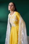 Buy_Suruchi Parakh_Yellow Georgette, Tussar Silk Floral, Sequin Embroidered Anarkali With Dupatta _Online_at_Aza_Fashions