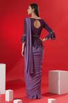 Shop_Suruchi Parakh_Purple Georgette Crepe Floral Scallop Neck Pre-draped Saree With Peplum Top_at_Aza_Fashions