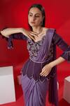 Buy_Suruchi Parakh_Purple Georgette Crepe Floral Scallop Neck Pre-draped Saree With Peplum Top_Online_at_Aza_Fashions