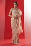 Buy_Suruchi Parakh_Beige Georgette Crepe And Satin Embroidered Pre-draped Ruffle Saree With Blouse _at_Aza_Fashions