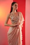 Buy_Suruchi Parakh_Beige Organza, Satin, Georgette Crepe Bead Pre-draped Ruffle Saree With Blouse _Online_at_Aza_Fashions