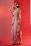 Buy_Suruchi Parakh_Pink Satin, Georgette Crepe Floral Sweetheart Neck Pre-draped Saree With Blouse _Online_at_Aza_Fashions