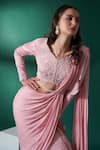 Shop_Suruchi Parakh_Pink Organza, Satin, Georgette Crepe Floral, Pre-draped Saree With Blouse _Online_at_Aza_Fashions
