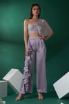 Buy_Suruchi Parakh_Purple Satin, Georgette Crepe One Shoulder Draped Crop Top And Ruffle Pant Set_at_Aza_Fashions