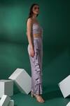 Suruchi Parakh_Purple Satin, Georgette Crepe One Shoulder Draped Crop Top And Ruffle Pant Set_Online_at_Aza_Fashions