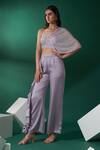Buy_Suruchi Parakh_Purple Satin, Georgette Crepe One Shoulder Draped Crop Top And Ruffle Pant Set_Online_at_Aza_Fashions