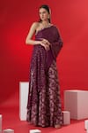 Buy_Suruchi Parakh_Purple Satin, Georgette Crepe Striped Motifs One Shoulder Tunic And Pant Set _at_Aza_Fashions