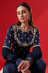 Buy_Suruchi Parakh_Blue Georgette Crepe Embroidered Floral Buttis Round Peplum And Pant Set _Online_at_Aza_Fashions