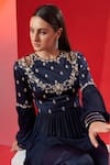 Shop_Suruchi Parakh_Blue Georgette Crepe Embroidered Floral Buttis Round Peplum And Pant Set _Online_at_Aza_Fashions