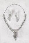 Shop_Chaotiq By Arti_Silver Plated American Diamond Leaf Motif Necklace Set_at_Aza_Fashions