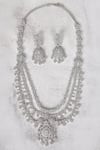 Shop_Chaotiq By Arti_Silver Plated American Diamond Layered Studded Necklace Set _at_Aza_Fashions