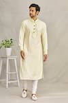 Buy_Yajy By Aditya Jain_Yellow Silk Chikankari And Mirror Kurta_at_Aza_Fashions