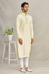 Yajy By Aditya Jain_Yellow Silk Chikankari And Mirror Kurta_Online_at_Aza_Fashions