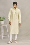 Buy_Yajy By Aditya Jain_Yellow Silk Chikankari And Mirror Kurta_Online_at_Aza_Fashions
