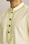 Yajy By Aditya Jain_Yellow Silk Chikankari And Mirror Kurta_at_Aza_Fashions