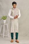 Buy_Yajy By Aditya Jain_White Silk Mirror And Sequin, Thread Embroidered Kurta_at_Aza_Fashions