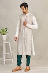Buy_Yajy By Aditya Jain_White Silk Mirror And Sequin, Thread Embroidered Kurta_Online_at_Aza_Fashions