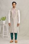 Shop_Yajy By Aditya Jain_White Silk Mirror And Sequin, Thread Embroidered Kurta_Online_at_Aza_Fashions