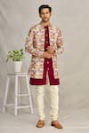 Buy_YAJY by Aditya Jain_Maroon Silk Floral Bundi And Kurta Set _at_Aza_Fashions