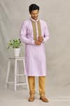 Buy_YAJY by Aditya Jain_Purple Silk Embroidery Thread Band Collar Kurta _Online_at_Aza_Fashions