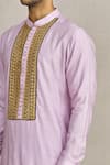 YAJY by Aditya Jain_Purple Silk Embroidery Thread Band Collar Kurta _at_Aza_Fashions