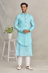 Buy_Yajy By Aditya Jain_Blue Silk Thread Embroidered Bundi And Kurta Set_at_Aza_Fashions