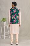 Shop_YAJY by Aditya Jain_Green Silk And Suede Floral Bundi & Kurta Set For Men_at_Aza_Fashions
