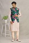 YAJY by Aditya Jain_Green Silk And Suede Floral Bundi & Kurta Set For Men_Online_at_Aza_Fashions