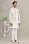Yajy By Aditya Jain White Silk And Italian Suiting Asymmetric Bundi & Kurta Set Online at Aza Fashions Yajy By Aditya Jain_White Silk And Italian Suiting Asymmetric Bundi & Kurta Set _Online_at_Aza_Fashions