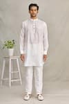 Shop Yajy By Aditya Jain White Silk And Italian Suiting Asymmetric Bundi & Kurta Set Online at Aza Fashions Shop_Yajy By Aditya Jain_White Silk And Italian Suiting Asymmetric Bundi & Kurta Set _Online_at_Aza_Fashions
