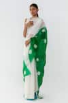 Studio Medium_White Handwoven Organza Hand Dyed Polka Dot Pattern Saree_Online_at_Aza_Fashions