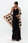 Buy_Studio Medium_Black Handwoven Seersucker Hand Dyed Polka Dot Pattern Saree_at_Aza_Fashions