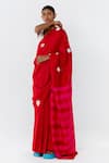 Buy_Studio Medium_Red Handwoven Silk Dyed Bandhani Saree With Unstitched Blouse Piece_at_Aza_Fashions