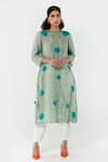 Buy_Studio Medium_Green Handwoven Silk Hand Dyed Polka Dot Round Kurta_at_Aza_Fashions