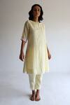Buy_Shorshe Clothing_Yellow Jamdani Cotton Gamcha Checkered Kurta And Pant Set_at_Aza_Fashions