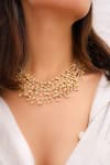 Shop_Do Taara_Gold Plated Pearls Layered Shell Necklace_at_Aza_Fashions