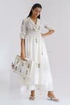 Buy_The Right Cut_White Handloom Cotton Embroidered Floral Motifs Lapel Collar Anarkali And Pant Set _at_Aza_Fashions