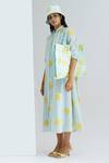 Shop The Right Cut Blue Handloom Cotton Appliqued Floral Motifs Collared Neck Lemonade Dress at Aza Fashions Shop_The Right Cut_Blue Handloom Cotton Appliqued Floral Motifs Collared Neck Lemonade Dress _at_Aza_Fashions