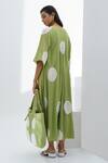 Shop_The Right Cut_Green Handloom Cotton Polka Dots V Neck Lemonbay Dress _at_Aza_Fashions