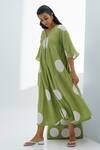 Buy_The Right Cut_Green Handloom Cotton Polka Dots V Neck Lemonbay Dress _Online_at_Aza_Fashions