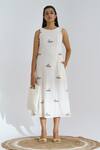 Buy_The Right Cut_White Handloom Cotton Appliqued Floral Motifs Round Cloud Dress _at_Aza_Fashions